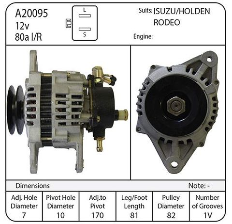 ALT 12V 80A HITACHI V/PUMP 50cc ISUZU/HOLDEN