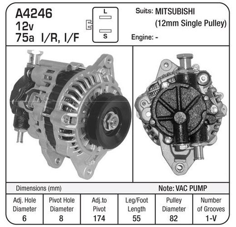 ALT MITSI IR/IF 12V 75A VAC 12MM SNG PUL