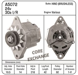 ALTERNATOR 24V 30A HINO SNGLE LEG
