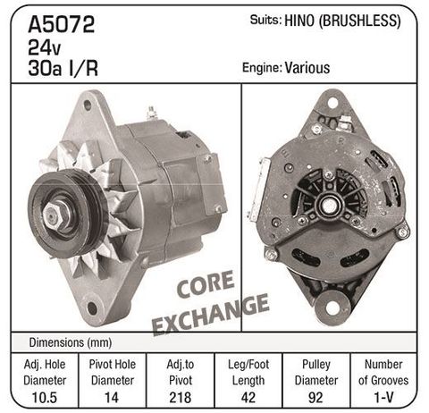 ALTERNATOR 24V 30A HINO SNGLE LEG