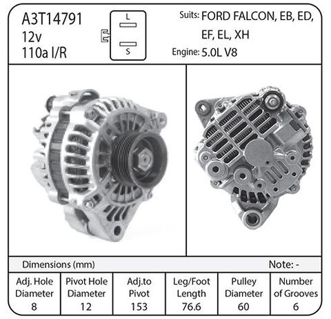 ALT SUIT FORD V8 2 PIN