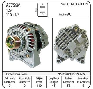 ALT 12V 110A AU FALCON. MITSI 2 PIN TYPE