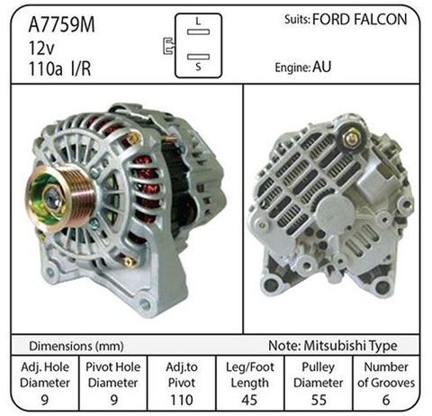 ALT 12V 110A AU FALCON. MITSI 2 PIN TYPE