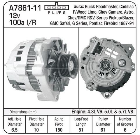 DELCO 12V 105A CADI, CHEV 4.3L-5.7L