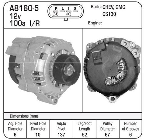 DELCO 12V 100A 4.3L CHEV & GMC CS130
