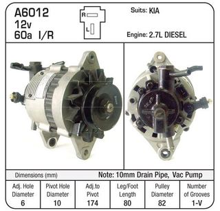 ALTERNATOR 12V  60A VAC PMP  KIA