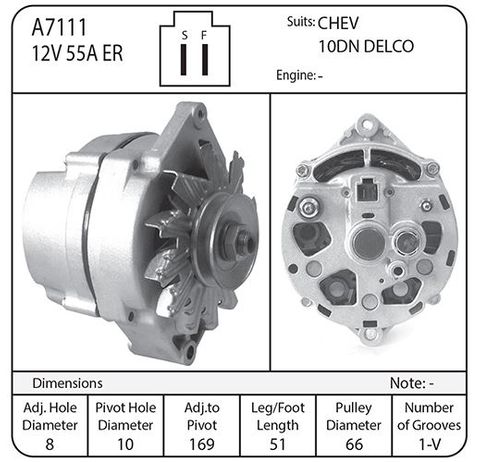 ALTERNATOR DELCO 12V 10DN 55AMP