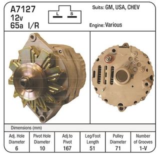 ALTERNATOR 12V DELCO  65AMP 10SI