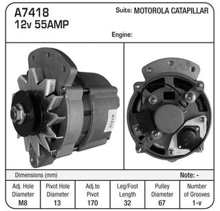ALT 12V 55A MOTOROLA /CAT LEG 28MM