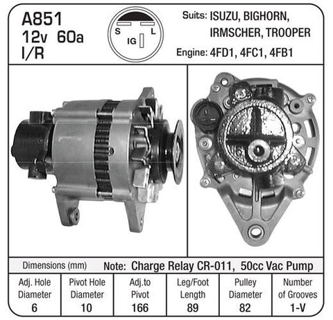 ALTERNATOR ISUZU 12V 60A 50CC