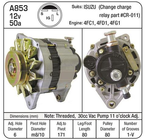 ALTERNATOR 12V ISUZU VAC 11CLK (80MM LEG