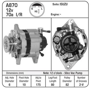 ALTERNATOR 12V 70A ISUZU 12OCLK 50CC