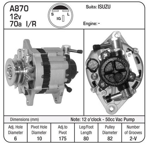 ALTERNATOR 12V 70A ISUZU 12OCLK 50CC