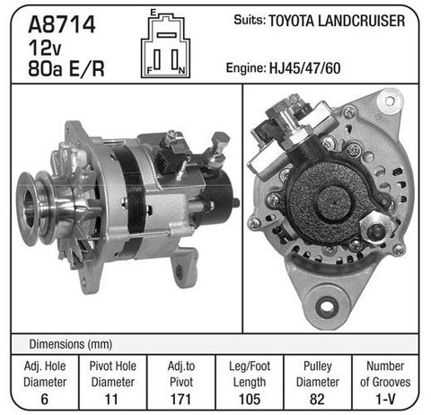 ALTERNATOR SUIT TOYOTA 12V ER/EF 80A