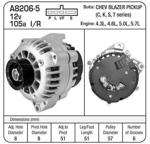 DELCO ALT. 12V 105A CS130D