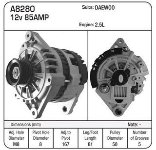 ALTERNATOR 12V 85A DAEWOO LANOS ESPERO NEXIA ETC
