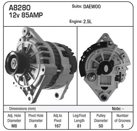 ALTERNATOR 12V 85A DAEWOO LANOS ESPERO NEXIA ETC