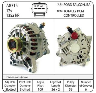ALT FORD 02-04 135A Pcm controlled FG FALCON