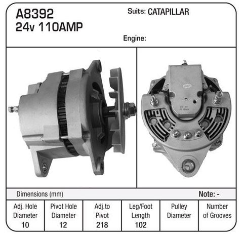 ALT, 24V 110A INS,S/E,HAS W/L IF REQ