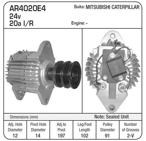 ALT 24V 20A SEALED MIT CAT,can be S/E