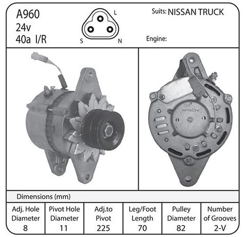 ALT,  24V NISSAN TRUCK  3 PIN TRIANGLE
