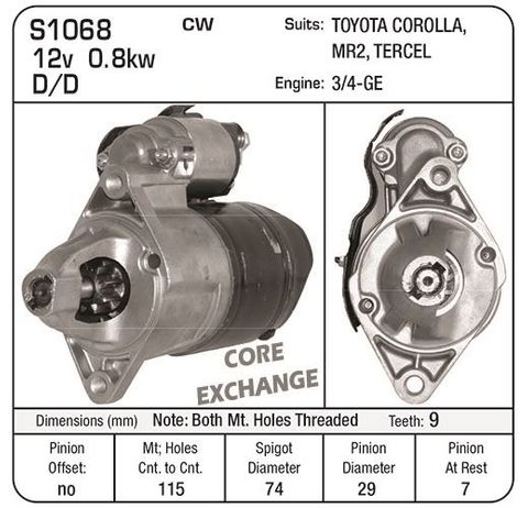 STARTER 3/4-GE TOYOTA P/E
