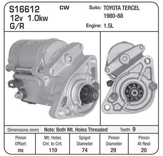 TOYOTA TERCEL 1980-88. NOTE: BOTH MOUNTING HOLES THREADED.
