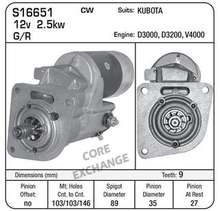 STARTER KUBOTA 2.5KW 9TH G/R