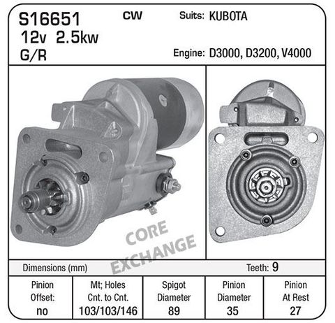 STARTER KUBOTA 2.5KW 9TH G/R