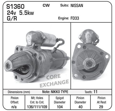 STARTER NIKKO G/R 24V NISSAN ENGINE OE