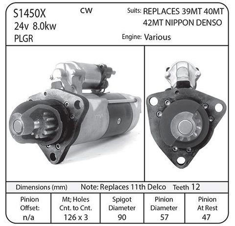 ND  STR 12TH,24V 8.0KW  PLNTRY,  REP 11TH DELCO