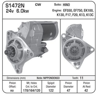 STR HINO NDENSO 24V 6.0KW 11TH