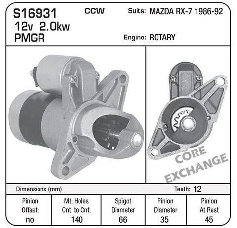 STARTER MAZDA RX7 1986-92