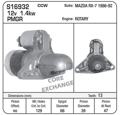 STARTER MAZDA RX7 1986-92