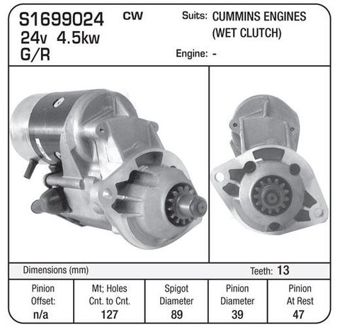 STARTER CUMMINS  B 24V G/R WET