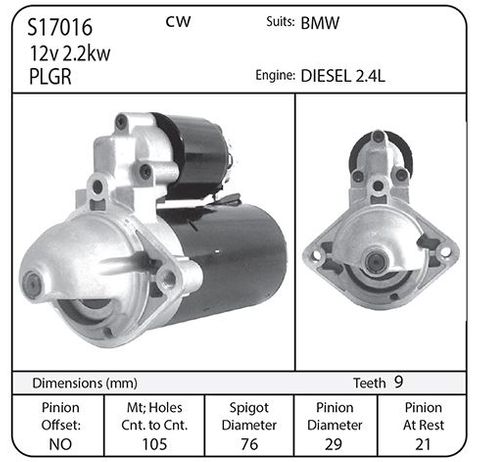 STARTER BMW DIESEL 2.2L PLGR