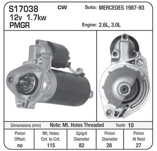 STARTER KIA, &- MERC 2.6, 3.0L 87-93