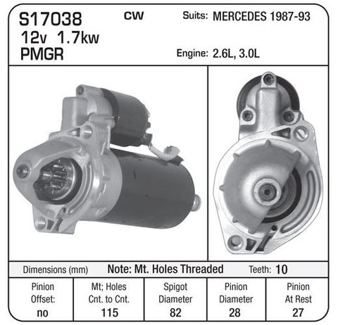STARTER KIA, &- MERC 2.6, 3.0L 87-93