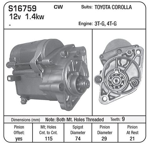 STARTER ND 9TH CW COROLLA
