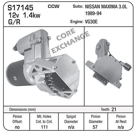 STR. 12V 1.4KW 21TH NISSAN MAXIMA VG30 3L 1989-94