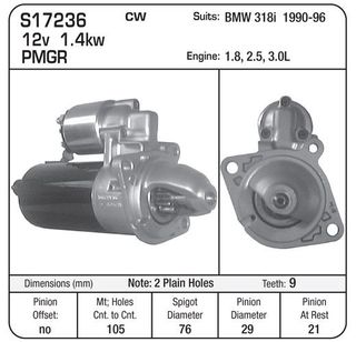 STARTER PMRG BOSCH BMW 2PLAIN HOLES.