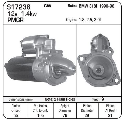 STARTER PMRG BOSCH BMW 2PLAIN HOLES.