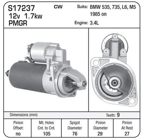 STARTER BMW / LOMBARDINI 1.7KW PMGR