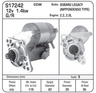 STR- 12V 1.4kw 9th CCW Subaru Legacy, Outback 1990- 2004