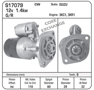 STARTER ISUZU 3KC1 G/R 9TH 29MM