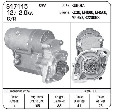 STARTER KUBOTA 2KW 11TH