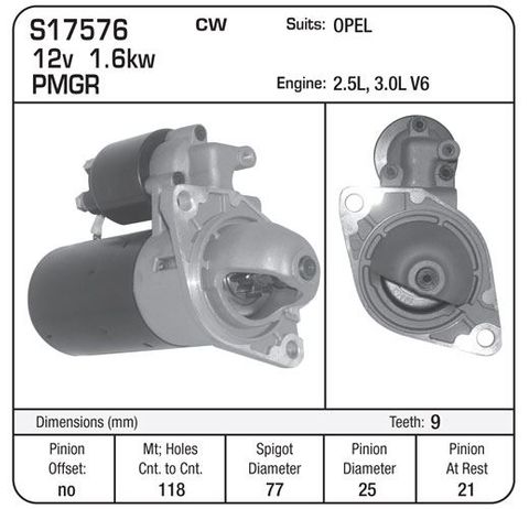 STR - SUIT OPEL/SAAB V6  9TOOTH 1.4KW