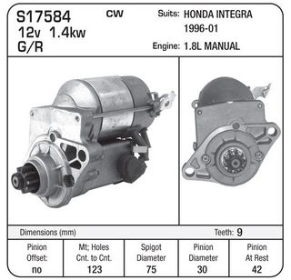 STARTER HONDA INTEGRA 12V 9 TOOTH