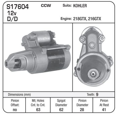 STARTER CCW 9TH KOHLER