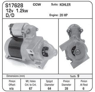 STARTER 1.2KW CCW C18 20HP KOHLER